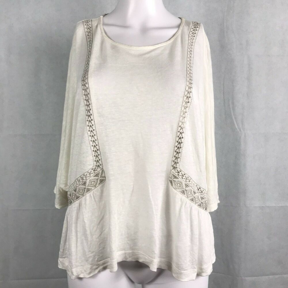 Akemi & Kin Shirt Womens Sz XS White Lightweight Loose Fit Embroidered Linen